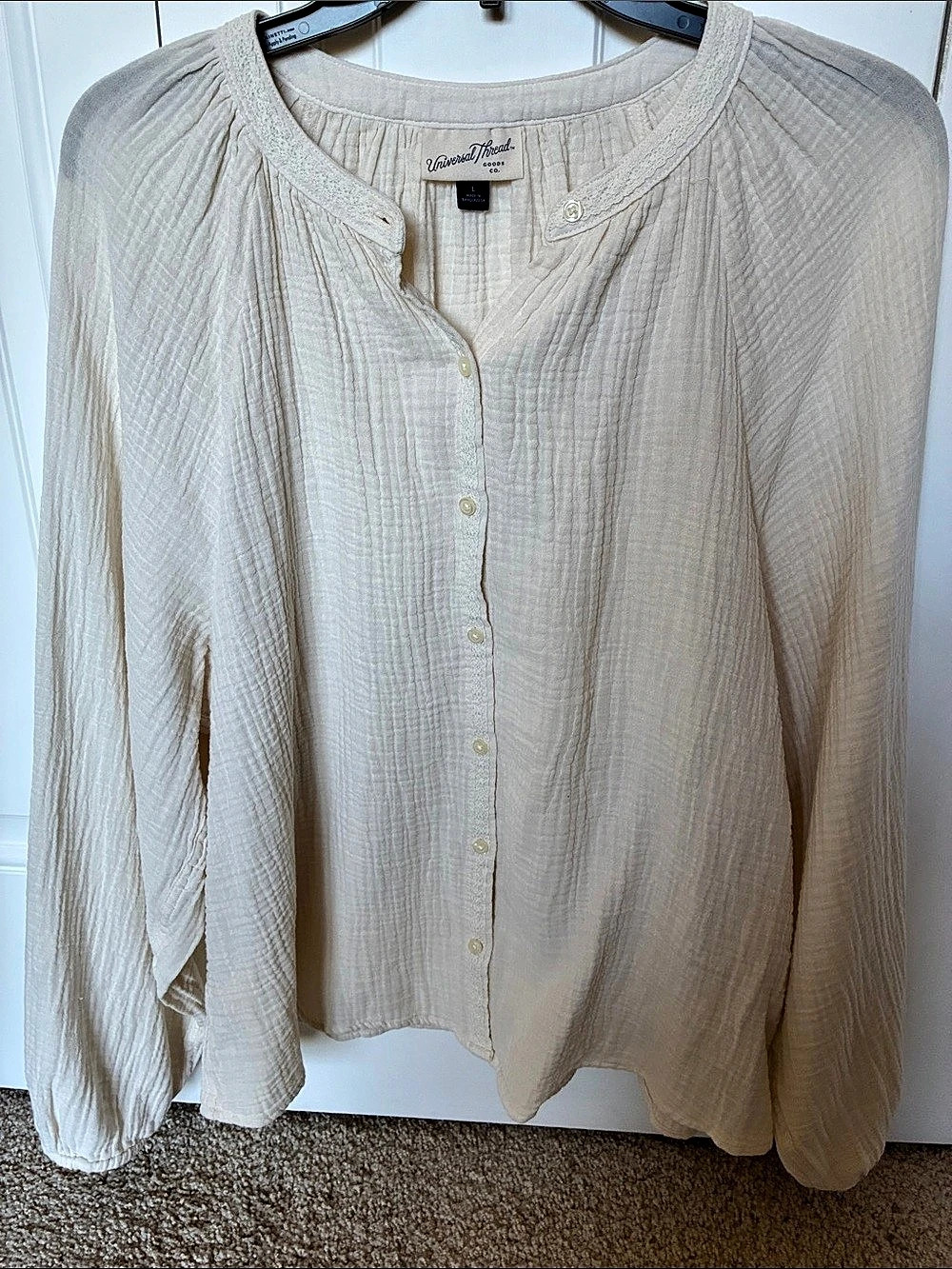 Universal Thread Cotton Gauze Blouse Cream Large NWOT